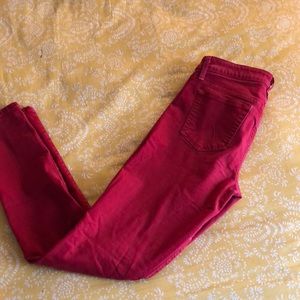 Red high waisted skinny jeans with stretch